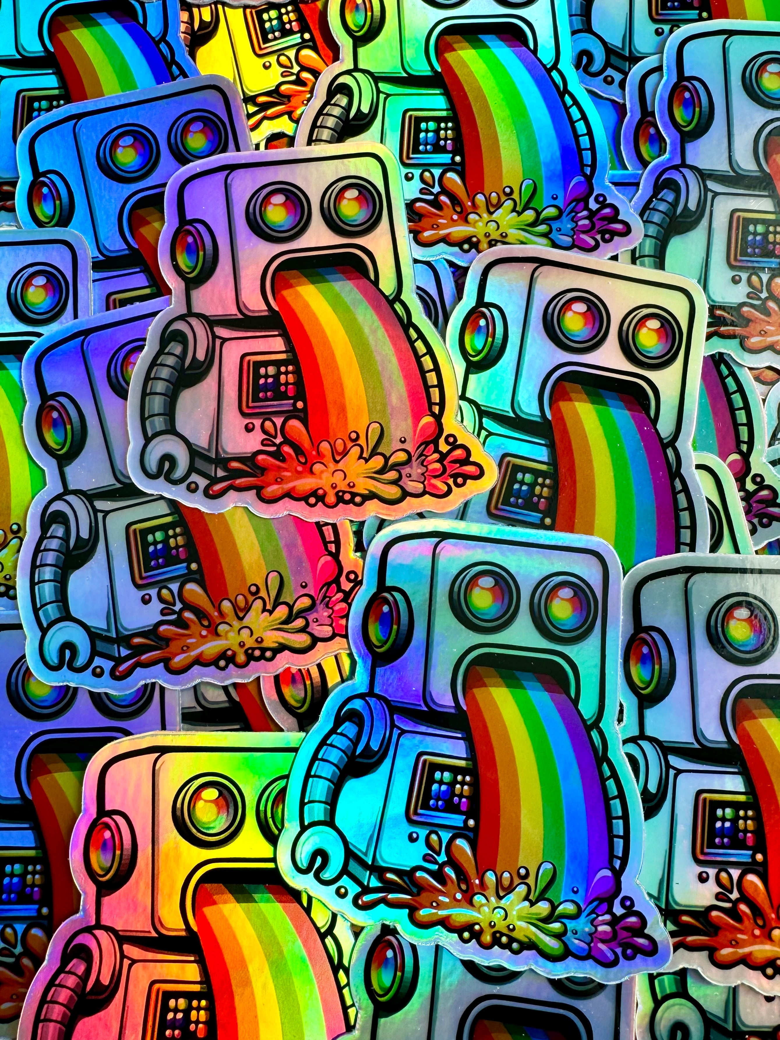 "BTS at Bespattered Facade" Holographic Rainbow Robot Sticker