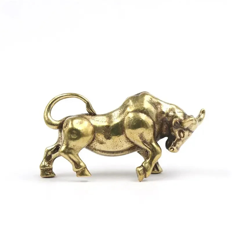 Vintage Brass Bull Keychain - Zodiac Animal Figurine, Copper Car Key Pendant & Home Decor Accessory