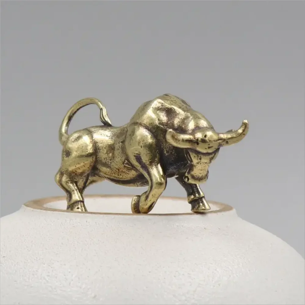 Vintage Brass Bull Keychain - Zodiac Animal Figurine, Copper Car Key Pendant & Home Decor Accessory
