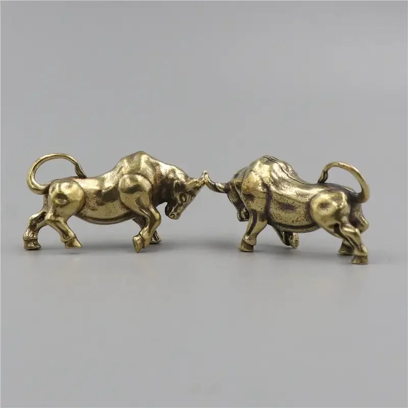 Vintage Brass Bull Keychain - Zodiac Animal Figurine, Copper Car Key Pendant & Home Decor Accessory