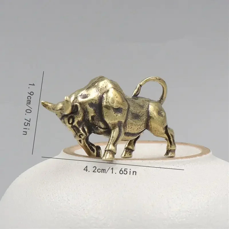 Vintage Brass Bull Keychain - Zodiac Animal Figurine, Copper Car Key Pendant & Home Decor Accessory