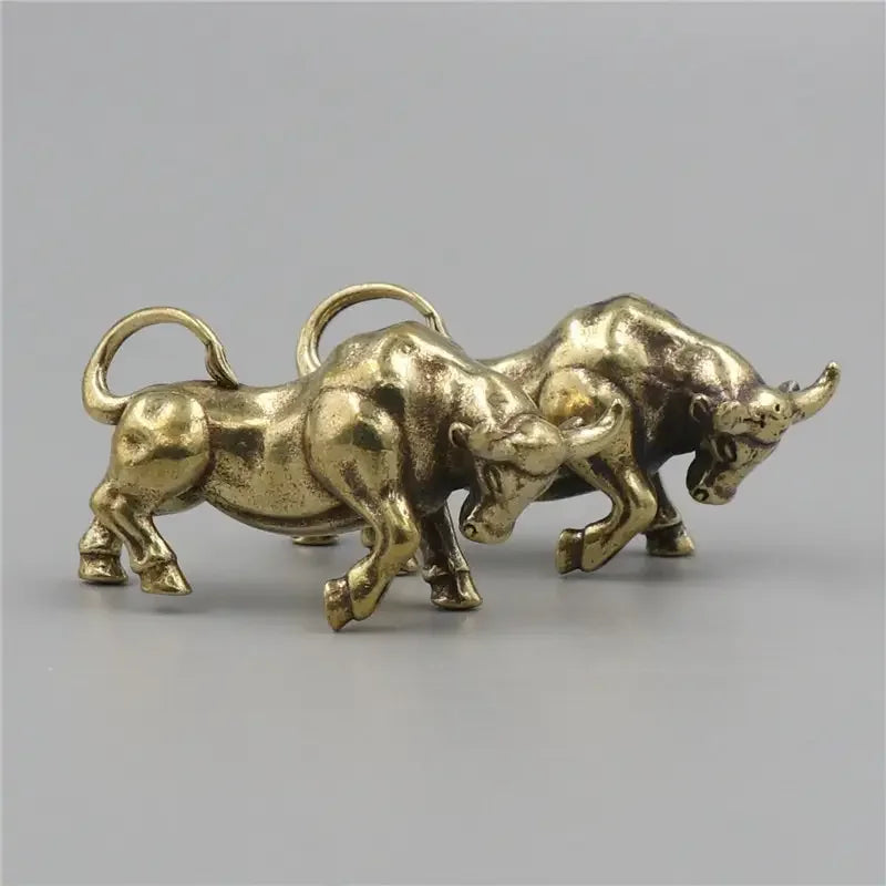 Vintage Brass Bull Keychain - Zodiac Animal Figurine, Copper Car Key Pendant & Home Decor Accessory